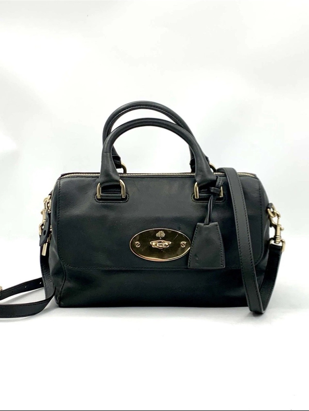 Mulberry Black Leather Satchel with Gold-Tone Plaque - Picture 2 of 14